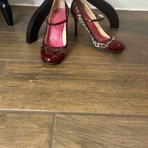 Kate Spade New York Red Patent Leather and Animal Print Heels - EUC
